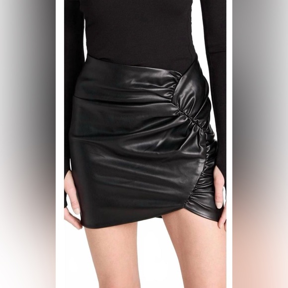 Astr Dresses & Skirts - ASTR Dancing Queen Black Faux Leather Asymmetrical Ruched Mini Skirt